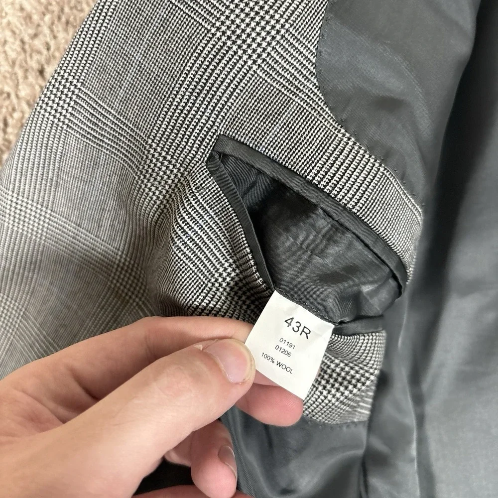 Jos A Bank 43R 36x28 Gray Glen Plaid 2pc Pant Suit Flannel Wool Pleated